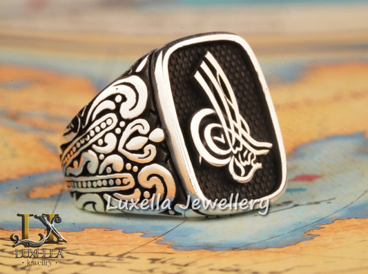 Ottoman Tugra Ring - Ottoman Signature Ring - Ottoman Sultan's Seal Ring - Turkish Calligraphy Ring - Ottoman Ring - Sterling Silver 925 Men's Ring