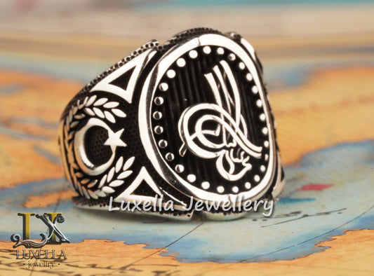 Ottoman Tugra Ring - Ottoman Signature Ring - Ottoman Sultan's Seal Ring - Turkish Calligraphy Ring - Ottoman Ring - Sterling Silver 925 Men's Ring