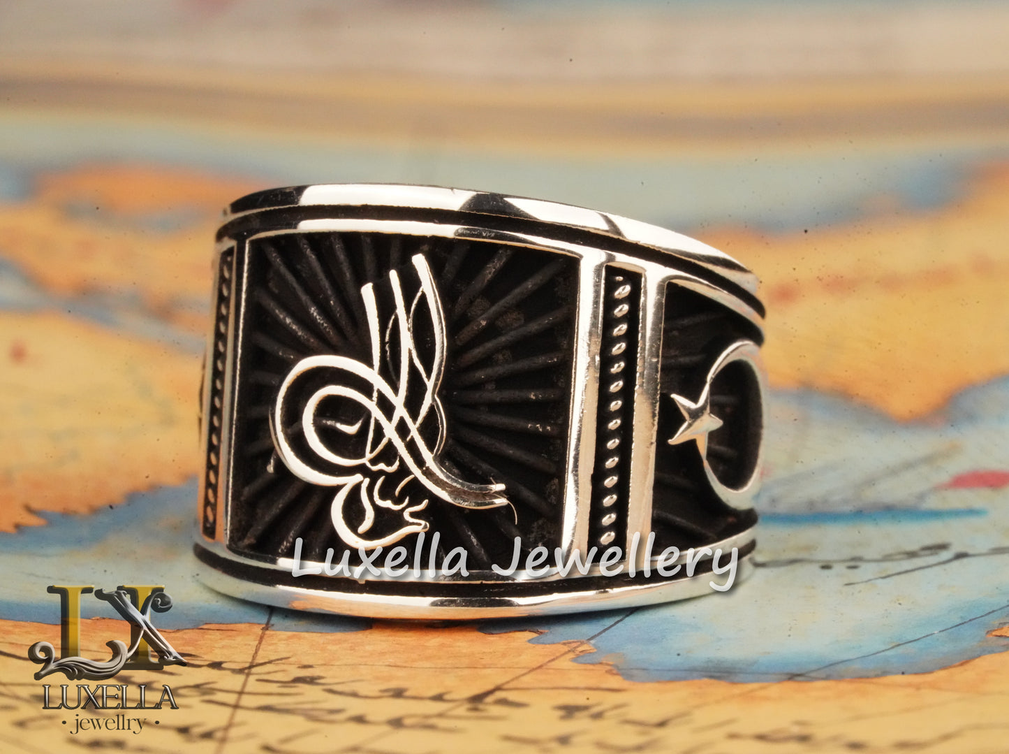 Ottoman Tugra Ring - Ottoman Signature Ring - Ottoman Sultan's Seal Ring - Turkish Calligraphy Ring - Ottoman Ring - Sterling Silver 925 Men's Ring