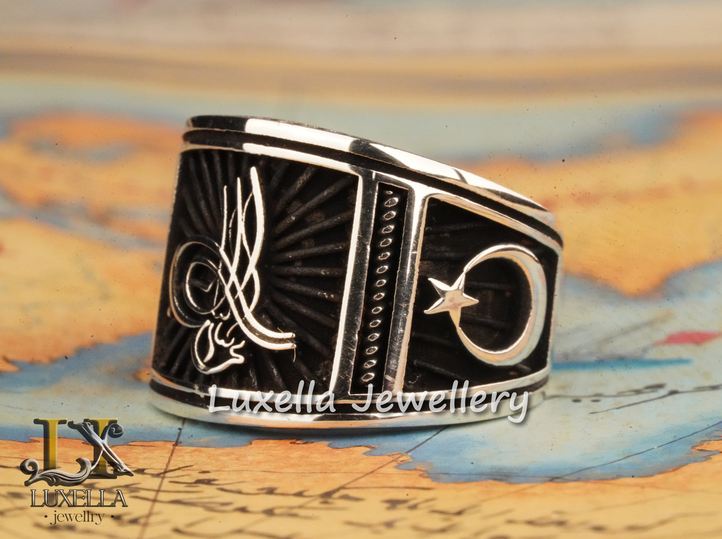 Ottoman Tugra Ring - Ottoman Signature Ring - Ottoman Sultan's Seal Ring - Turkish Calligraphy Ring - Ottoman Ring - Sterling Silver 925 Men's Ring