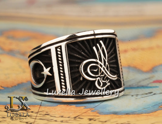 Ottoman Tugra Ring - Ottoman Signature Ring - Ottoman Sultan's Seal Ring - Turkish Calligraphy Ring - Ottoman Ring - Sterling Silver 925 Men's Ring