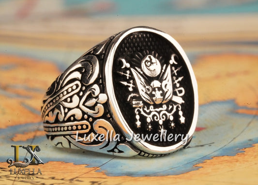 Ottoman Empire Amblem Men's Ring - Ottoman Empire Turkish Ring - Turkish Men's Ring - Ottoman Empire Silver Men's Ring - Sterling Silver 925 Men's Ring