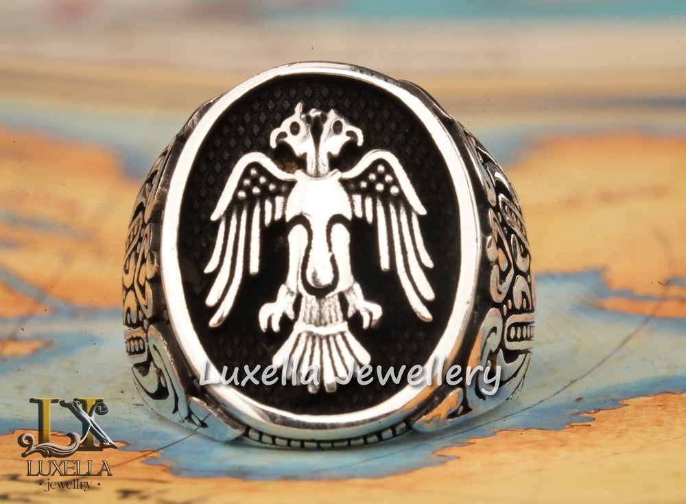 Sterling Silver 925 Seljuk Eagle Ring - Double-Faced Eagle Men's Ring - Seljuk Empire Men's Ring