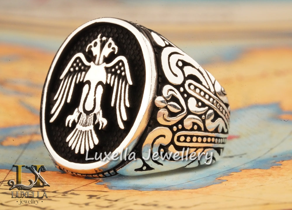 Sterling Silver 925 Seljuk Eagle Ring - Double-Faced Eagle Men's Ring - Seljuk Empire Men's Ring