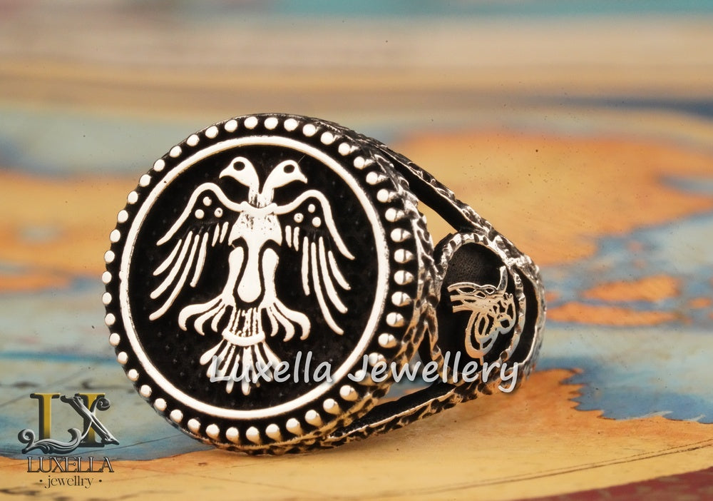 Sterling Silver 925 Seljuk Eagle Ring - Double-Faced Eagle Men's Ring - Seljuk Empire Men's Ring