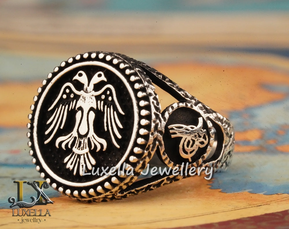 Sterling Silver 925 Seljuk Eagle Ring - Double-Faced Eagle Men's Ring - Seljuk Empire Men's Ring