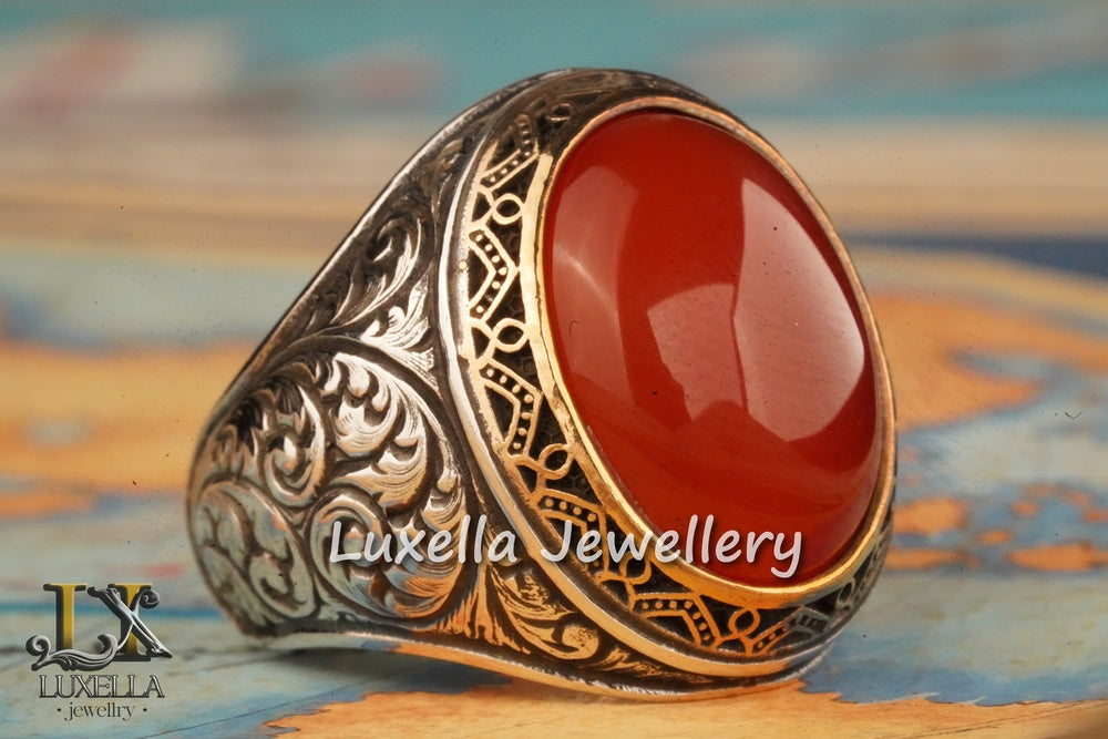 Sterling Silver Agate Men's Ring - Unique Handcrafted Jewelry for Men