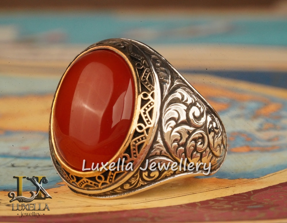 Sterling Silver Agate Men's Ring - Unique Handcrafted Jewelry for Men