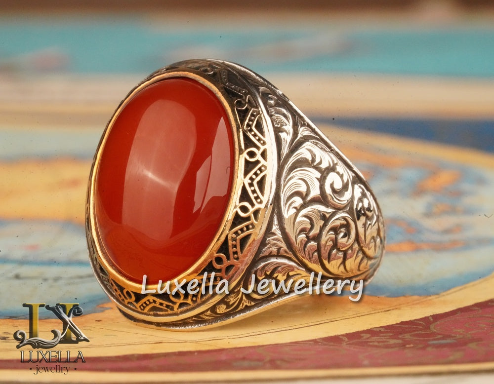 Sterling Silver Agate Men's Ring - Unique Handcrafted Jewelry for Men