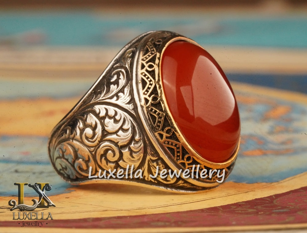 Sterling Silver Agate Men's Ring - Unique Handcrafted Jewelry for Men