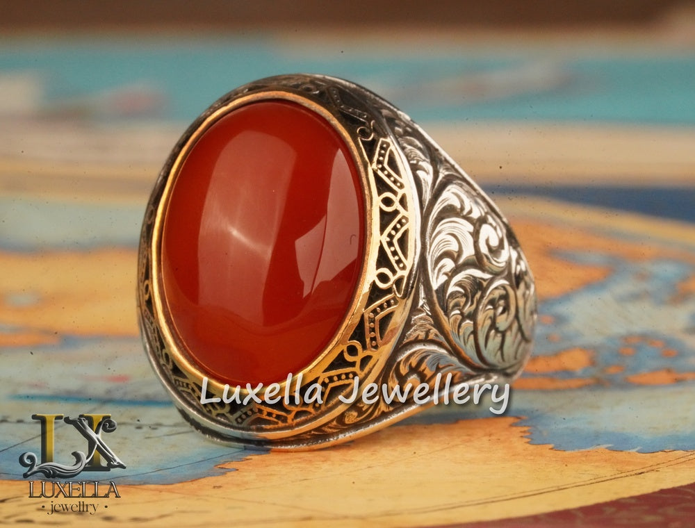 Sterling Silver Agate Men's Ring - Unique Handcrafted Jewelry for Men