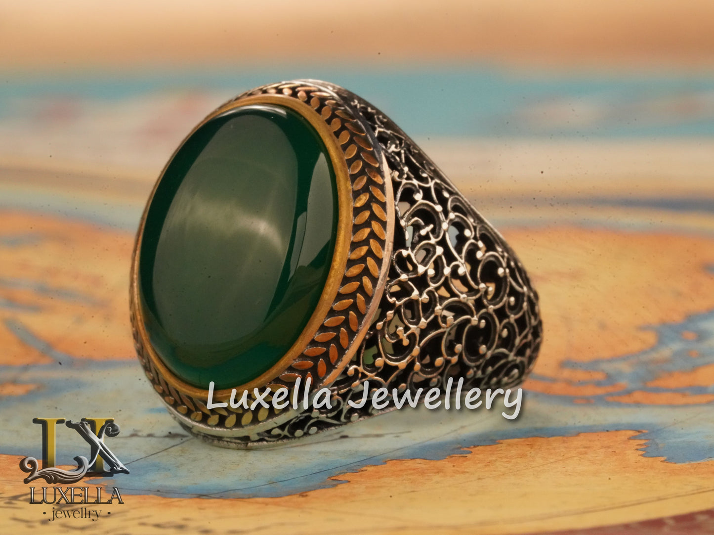 Sterling Silver Green Onyx Men's Ring - Unique Handcrafted Statement Ring For Men