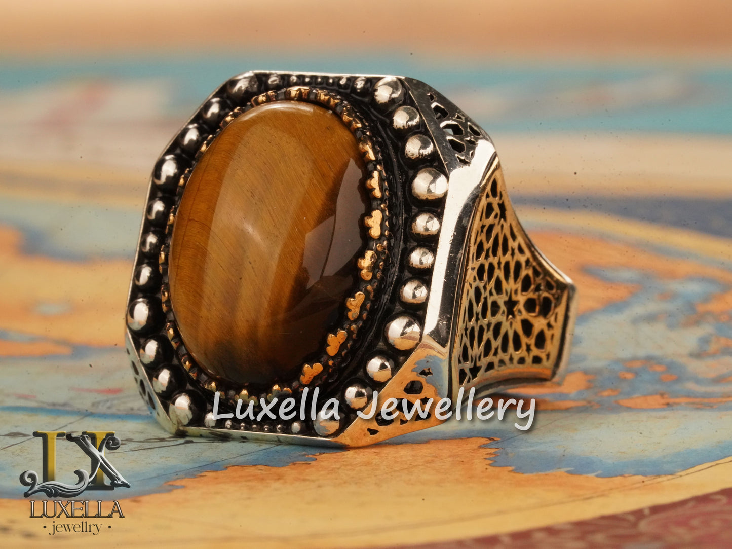 Sterling Silver Tiger's Eye Men's Ring - Handcrafted Unique Silver Ring for Men