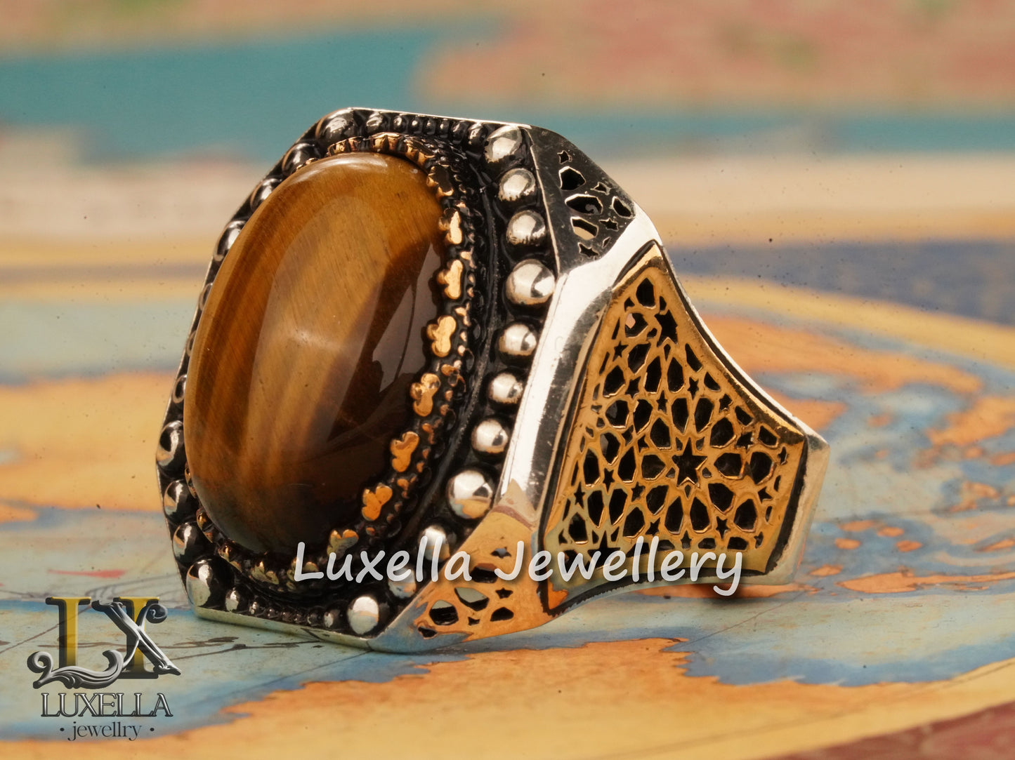 Sterling Silver Tiger's Eye Men's Ring - Handcrafted Unique Silver Ring for Men