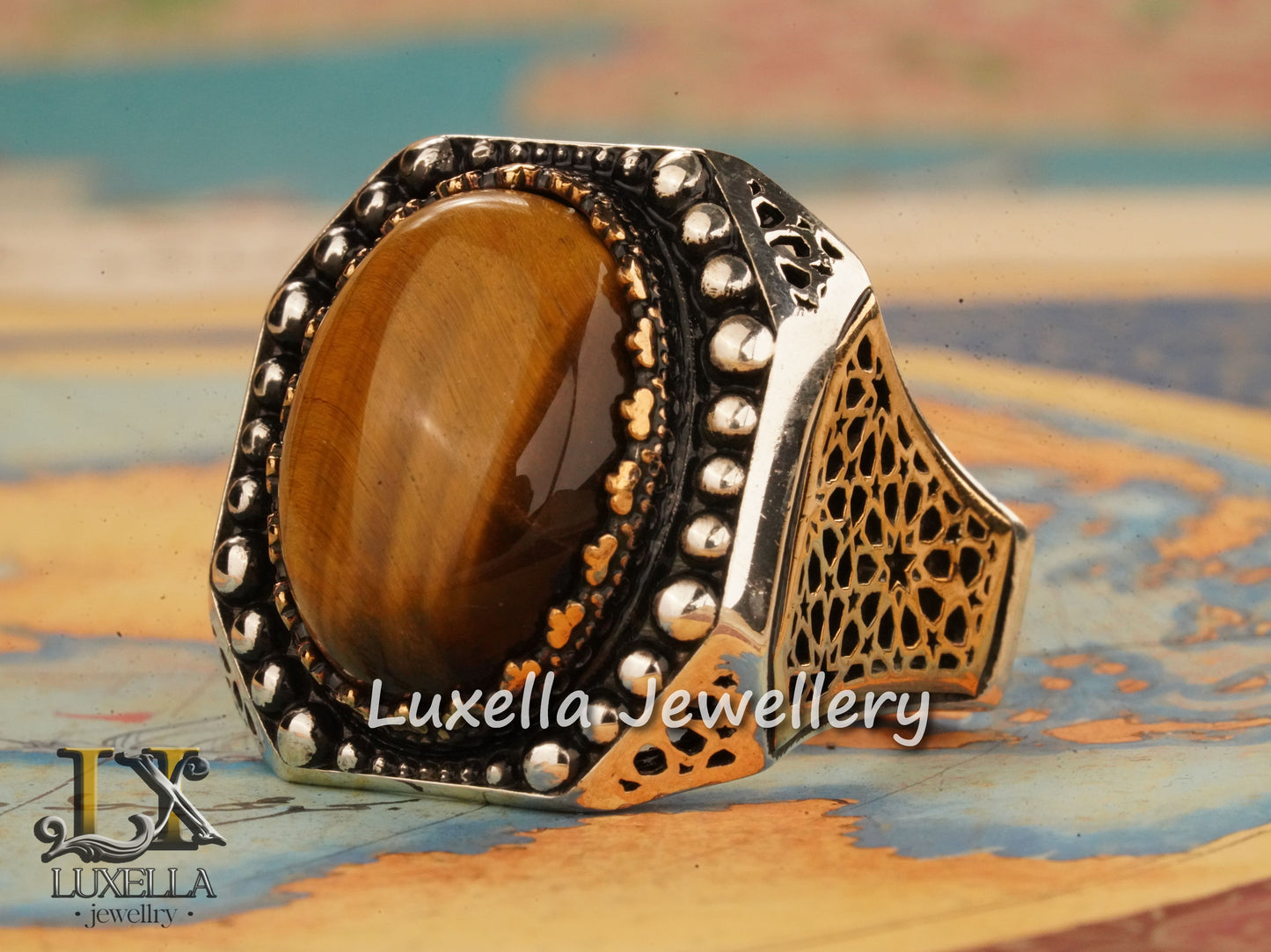 Sterling Silver Tiger's Eye Men's Ring - Handcrafted Unique Silver Ring for Men