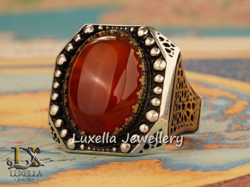 Sterling Silver Agate Men's Ring - Unique Handcrafted Jewelry Statement Ring For Men