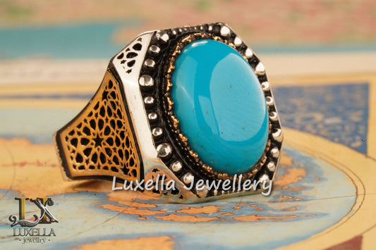 Sterling Silver Turquoise Men's Ring - Handcrafted Statement Jewelry for Men