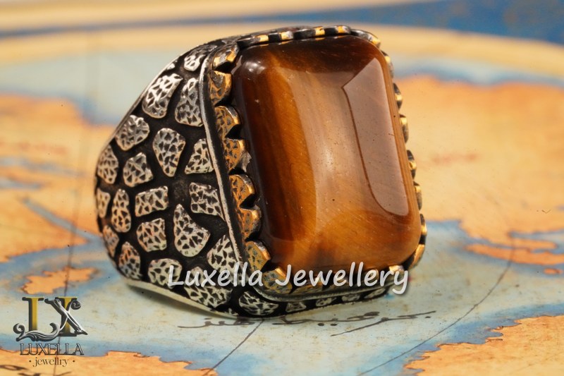 Sterling Silver Tiger's Eye Men's Ring - Handcrafted Unique Silver Ring for Men