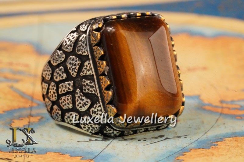 Sterling Silver Tiger's Eye Men's Ring - Handcrafted Unique Silver Ring for Men