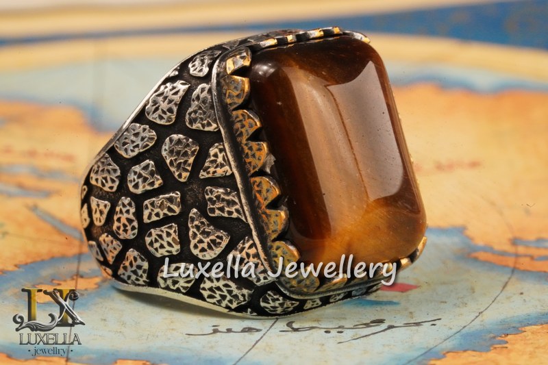 Sterling Silver Tiger's Eye Men's Ring - Handcrafted Unique Silver Ring for Men