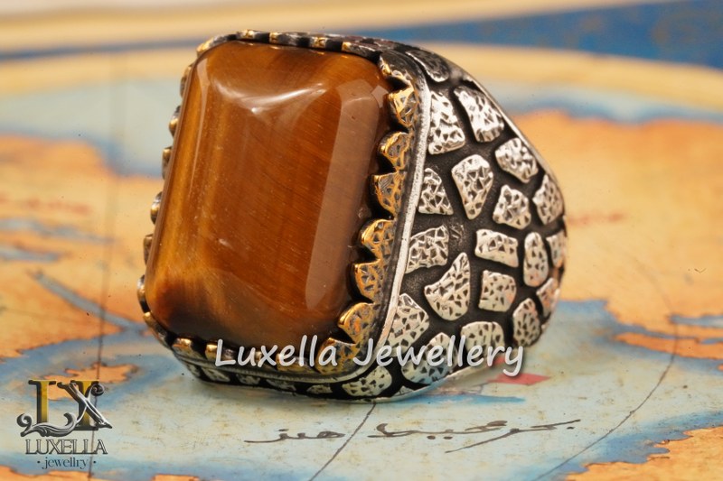 Sterling Silver Tiger's Eye Men's Ring - Handcrafted Unique Silver Ring for Men