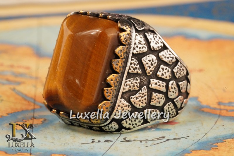 Sterling Silver Tiger's Eye Men's Ring - Handcrafted Unique Silver Ring for Men