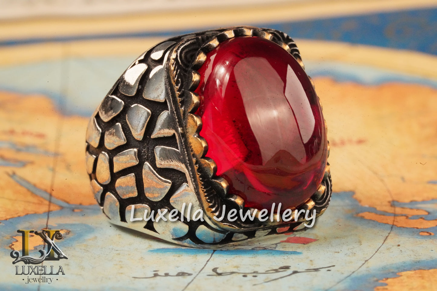 Sterling Silver Red Ruby Men's Ring - Elegant Handcrafted Silver Ring for Men