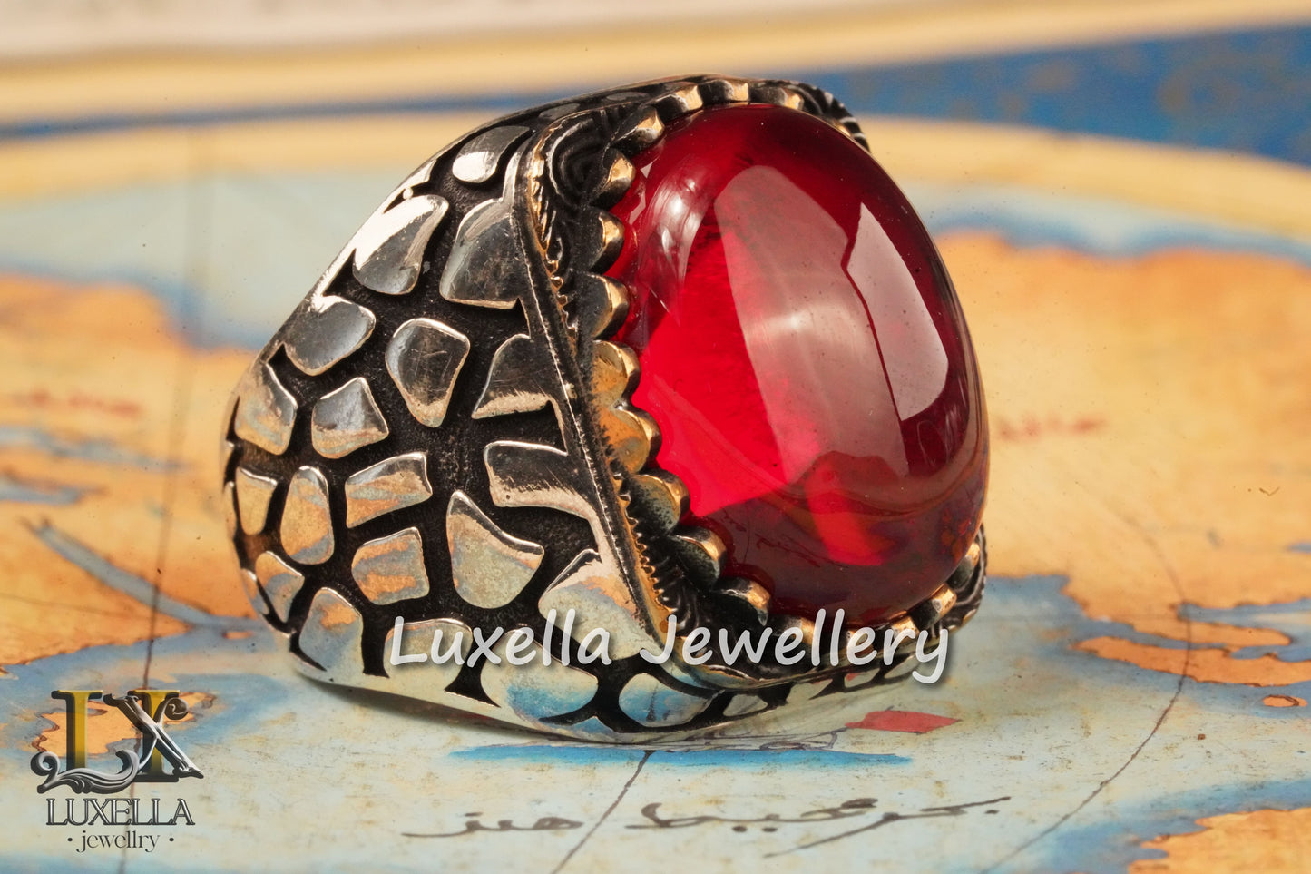 Sterling Silver Red Ruby Men's Ring - Elegant Handcrafted Silver Ring for Men