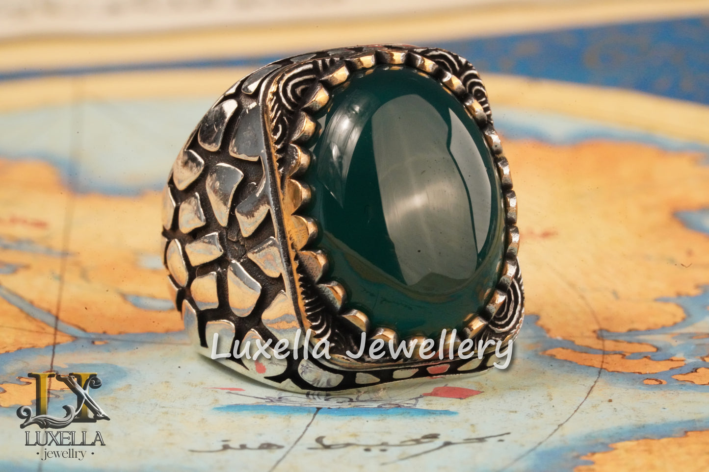 Sterling Silver Green Onyx Men's Ring - Unique Handcrafted Jewelry Ring For Men