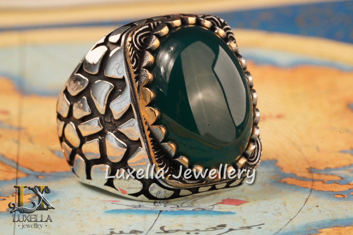 Sterling Silver Green Onyx Men's Ring - Unique Handcrafted Jewelry Ring For Men