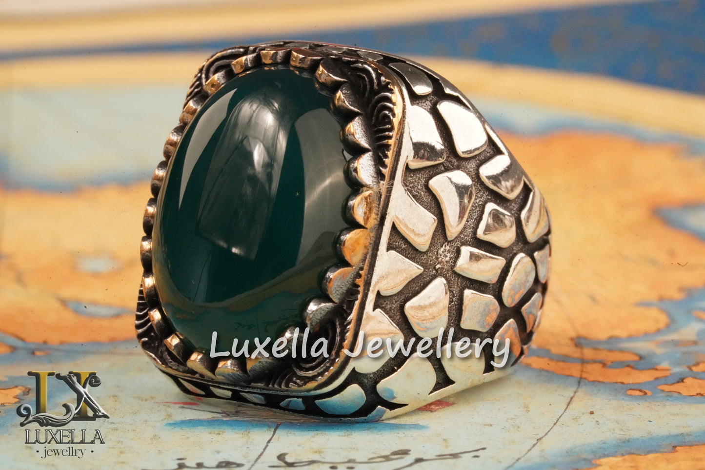 Sterling Silver Green Onyx Men's Ring - Unique Handcrafted Jewelry Ring For Men