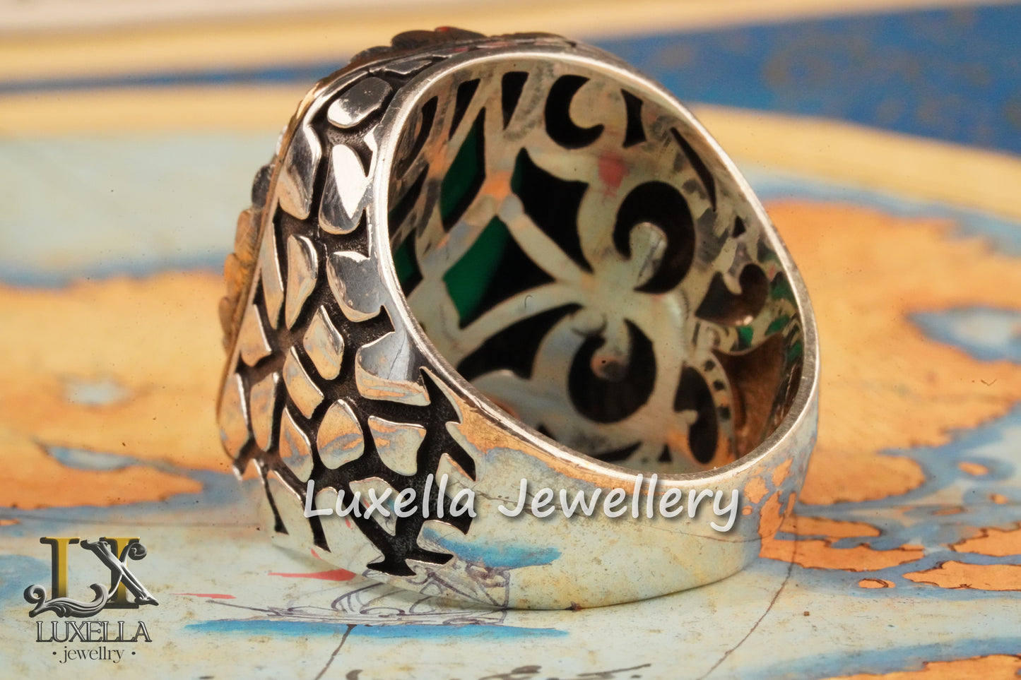 Sterling Silver Green Onyx Men's Ring - Unique Handcrafted Jewelry Ring For Men