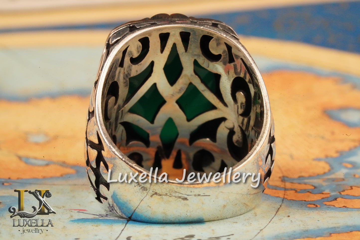 Sterling Silver Green Onyx Men's Ring - Unique Handcrafted Jewelry Ring For Men