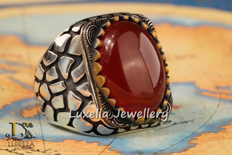 Sterling Silver Agate Men's Ring - Unique Handcrafted Jewelry for Men