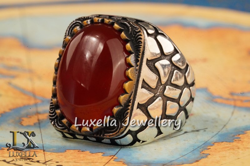 Sterling Silver Agate Men's Ring - Unique Handcrafted Jewelry for Men