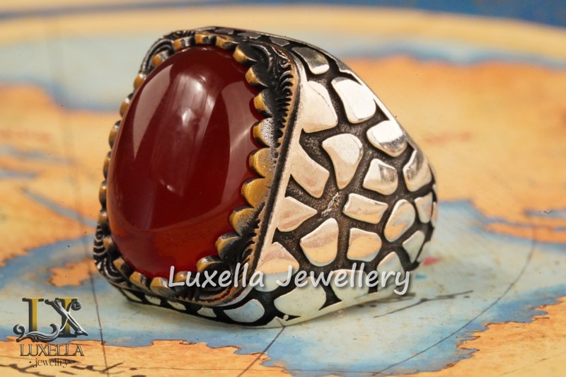 Sterling Silver Agate Men's Ring - Unique Handcrafted Jewelry for Men