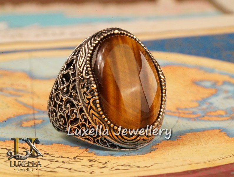 Sterling Silver Tiger's Eye Men's Ring - Handcrafted Unique Silver Ring for Men