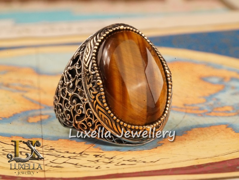 Sterling Silver Tiger's Eye Men's Ring - Handcrafted Unique Silver Ring for Men