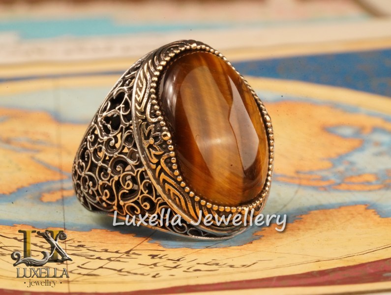 Sterling Silver Tiger's Eye Men's Ring - Handcrafted Unique Silver Ring for Men