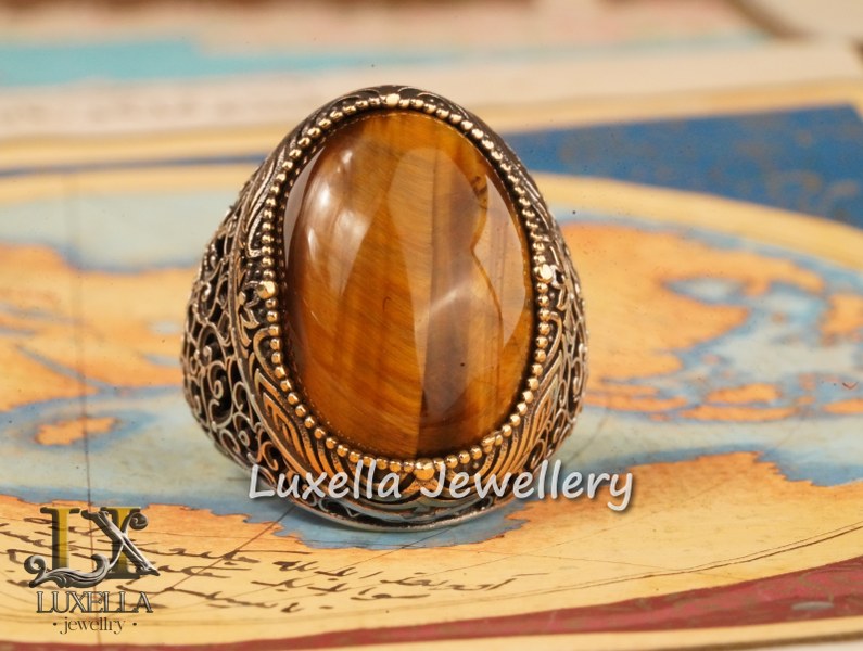 Sterling Silver Tiger's Eye Men's Ring - Handcrafted Unique Silver Ring for Men