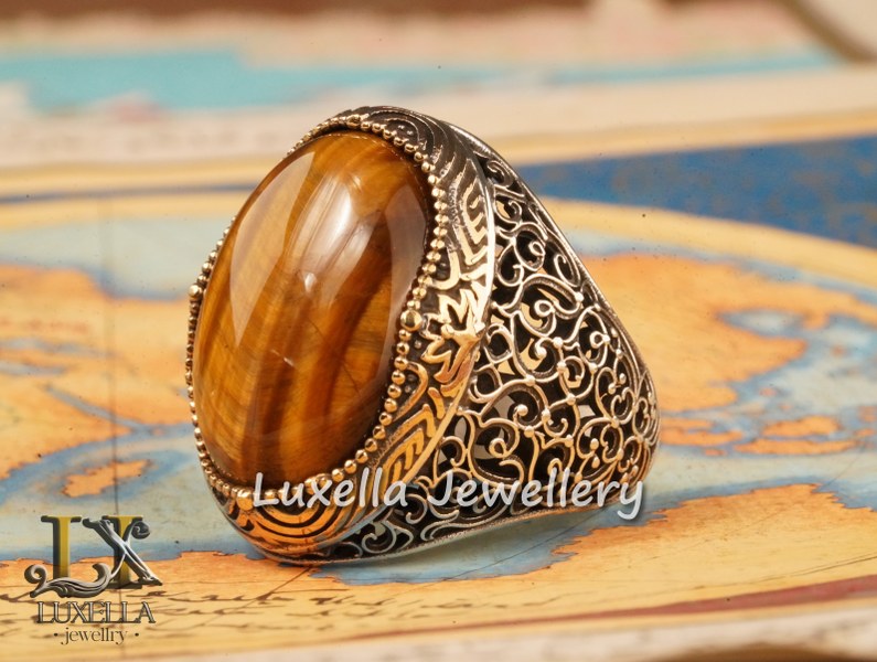 Sterling Silver Tiger's Eye Men's Ring - Handcrafted Unique Silver Ring for Men