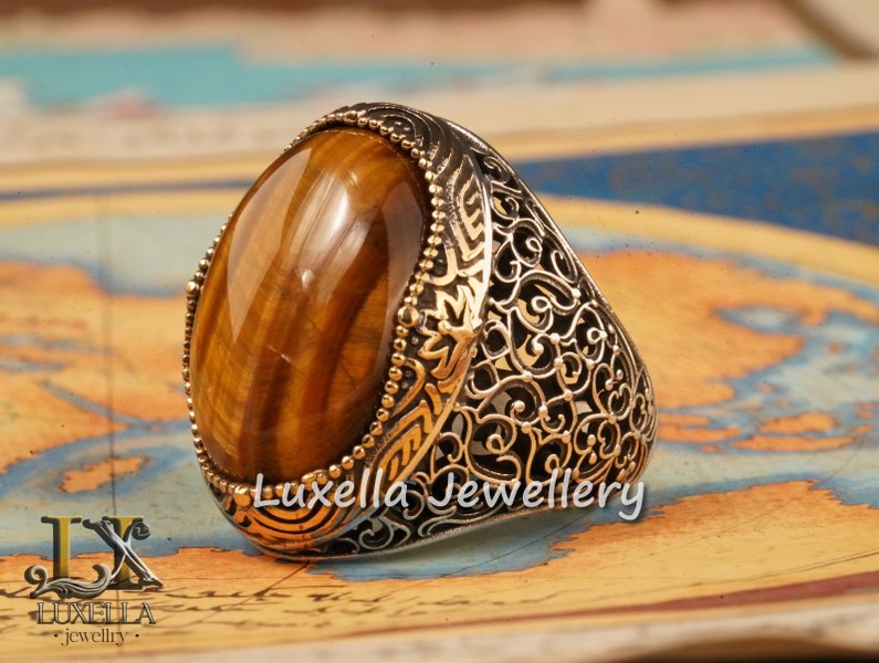 Sterling Silver Tiger's Eye Men's Ring - Handcrafted Unique Silver Ring for Men