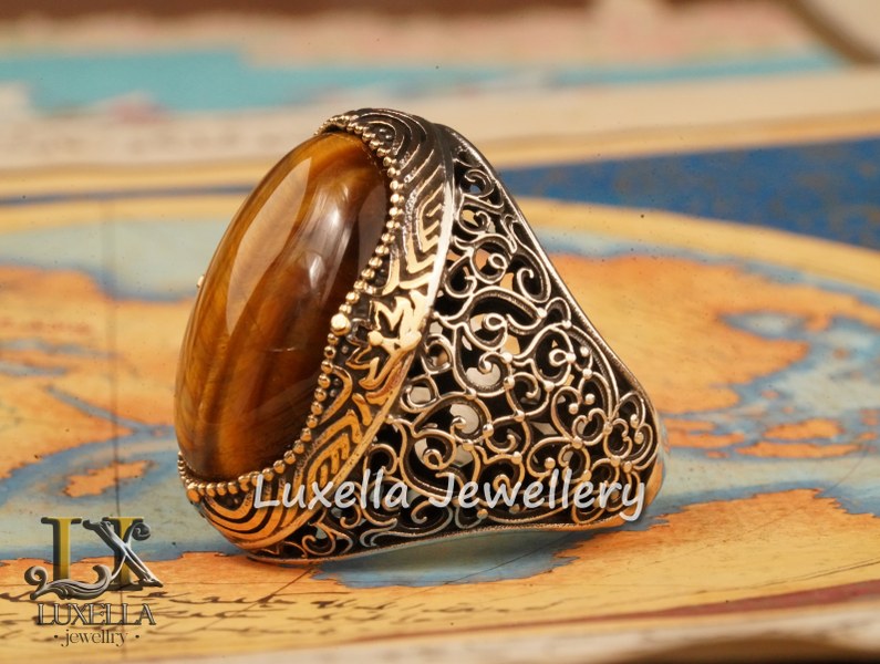 Sterling Silver Tiger's Eye Men's Ring - Handcrafted Unique Silver Ring for Men