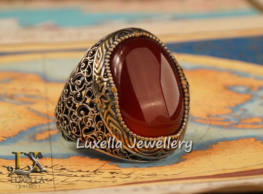 Sterling Silver Agate Men's Ring - Unique Handcrafted Statement Ring For Men