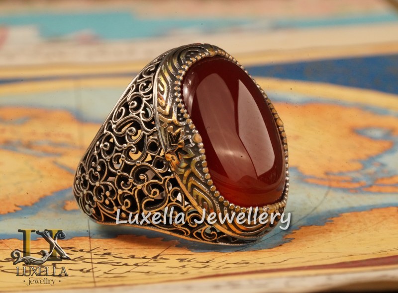 Sterling Silver Agate Men's Ring - Unique Handcrafted Statement Ring For Men