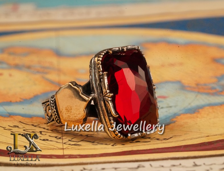 Sterling Silver Garnet Men's Ring - Handcrafted Jewelry for Bold Style