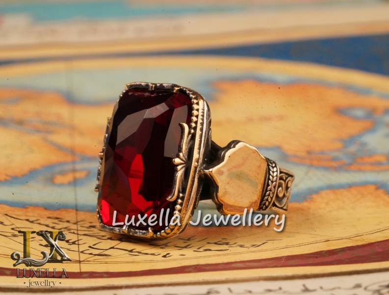 Sterling Silver Garnet Men's Ring - Handcrafted Jewelry for Bold Style