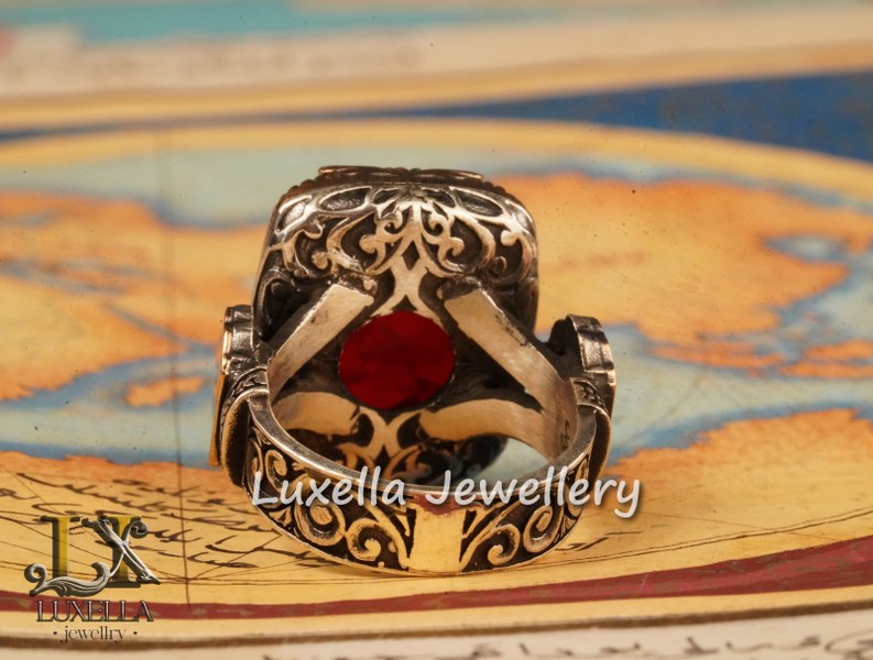 Sterling Silver Garnet Men's Ring - Handcrafted Jewelry for Bold Style