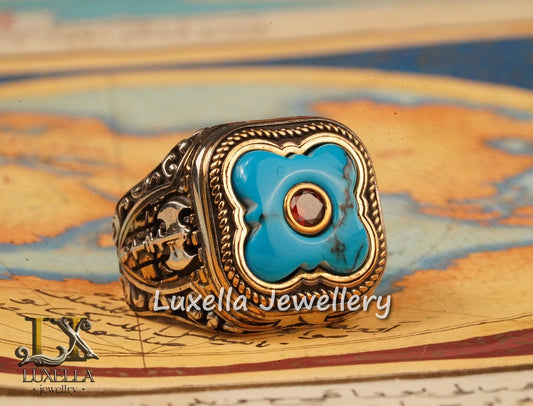 Sterling Silver Turquoise Men's Ring - Handcrafted Statement Jewelry for Men