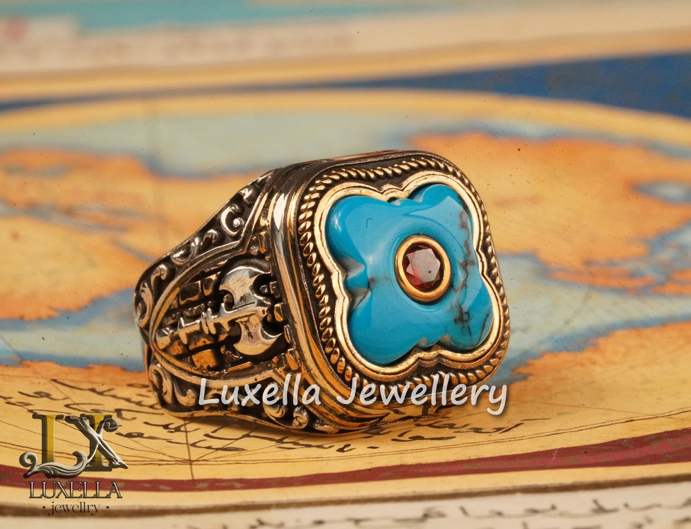 Sterling Silver Turquoise Men's Ring - Handcrafted Statement Jewelry for Men